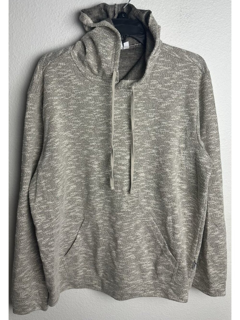 ONIA Hoodie Mens Large Beige Heather Cotton Henley Pullover Swester Tan - Picture 2 of 12